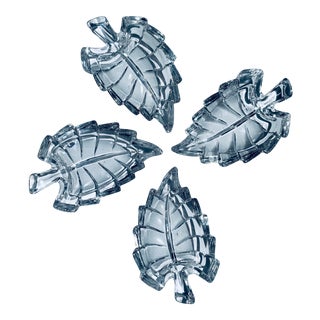 Vintage Italian ‘Royal Crystal Rock’ Leaf Shaped Lead Crystal Butter Pat Dishes - Set of 4 For Sale