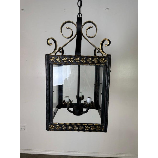 Pair of Custom Wrought Iron and Gilt Lantern Pendants by Miamar Home For Sale - Image 13 of 14