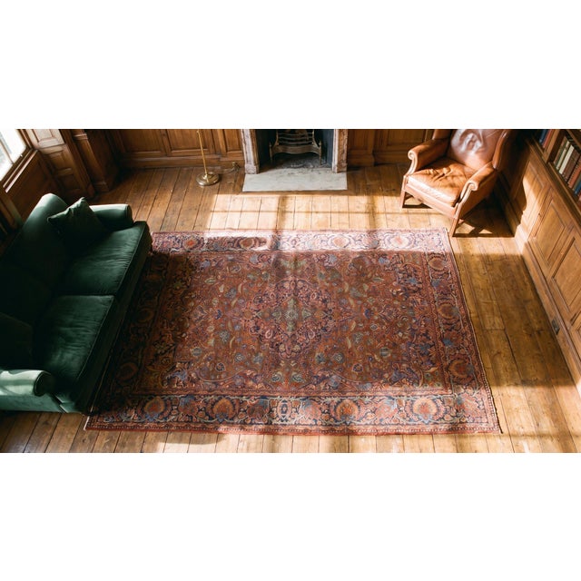 Textile 1900s Red Medallion Antique Persian Kashan Rug 4'2" X 6'6" Handknotted Wool Carpet For Sale - Image 7 of 8