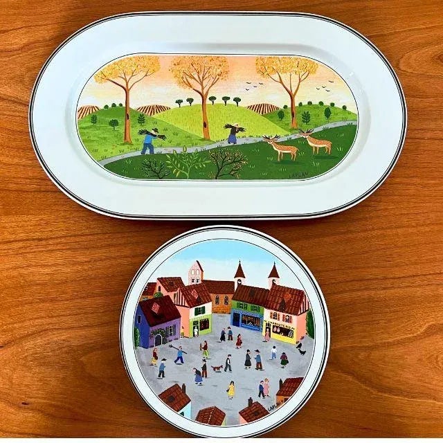 Alabaster 1980s Villeroy and Boch, Design Naif, Oval Serving Platter and Plate, Set of Two (2) For Sale - Image 8 of 8