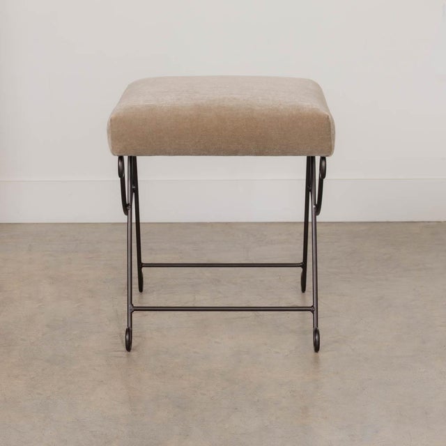 Metal Panoplie Iron Loop Stool, Brown Mohair For Sale - Image 7 of 10