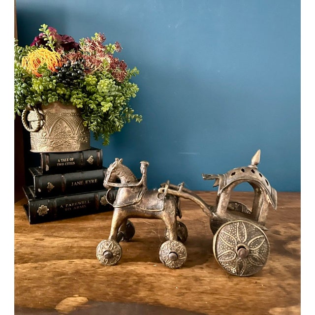 Metal Antique Cast Metal Temple Toy , Early 20th Century Horse & Carriage Sculpture For Sale - Image 7 of 17
