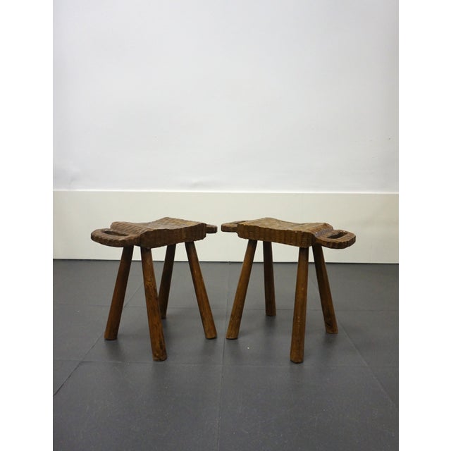 Brown Vintage Rustic Stools, 1950s, Set of 2 For Sale - Image 8 of 8
