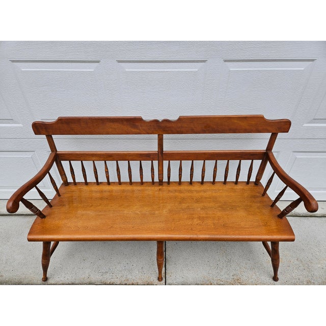 American Ethan Allen Heirloom Maple Bench - Three Seat For Sale - Image 3 of 15