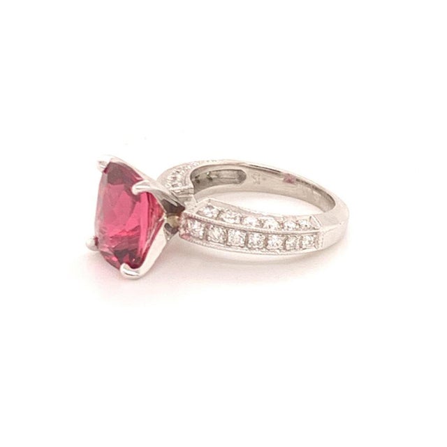 Diamond Tourmaline Rubellite Ring 3 Platinum 3.72 TCW Certified For Sale - Image 16 of 17