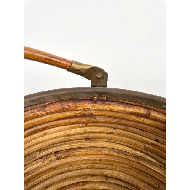 Large Italian Rattan & Brass Basket, 1970s For Sale - Image 9 of 12