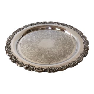 Vintage Oneida Silver Plated Rose Rimmed Serving Platter For Sale