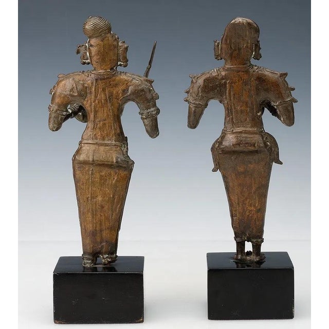 18th C Pair of Indian Bronzes Shiva Parvati as Hunters South India Tamil Nadu Metal Antique For Sale - Image 9 of 12