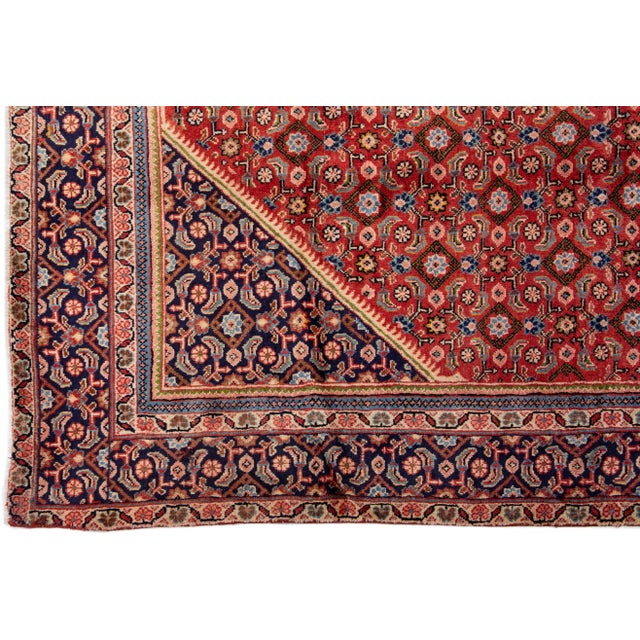 1960s Vintage Persian Tabriz Navy Blue Handmade All-Over Medallion Wool Rug For Sale - Image 4 of 7