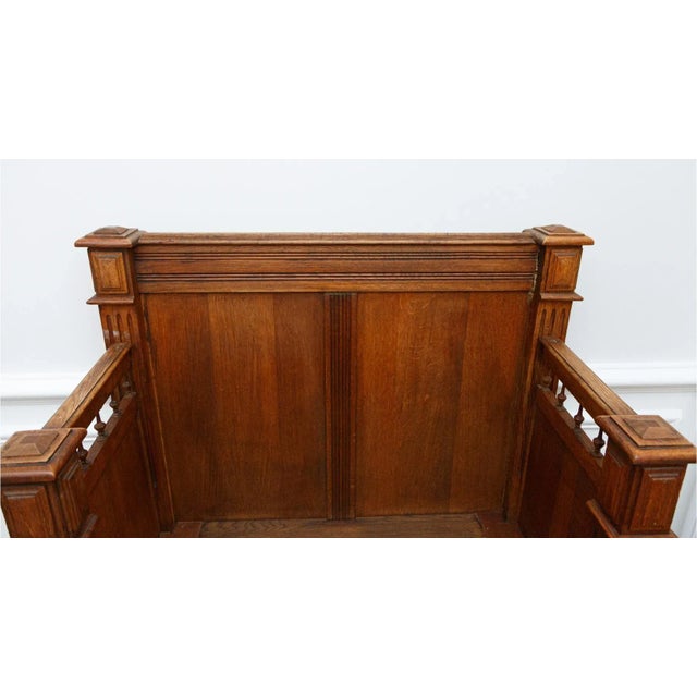 Brown 19th Century Hand Carved Dutch Oak Hall Bench For Sale - Image 8 of 13