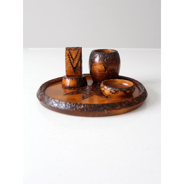 Mid-Century Chip Carved Pine Catchall Tray Set For Sale - Image 12 of 18
