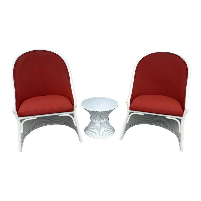 1980s Pair of Rattan Pencil Reed Chairs For Sale