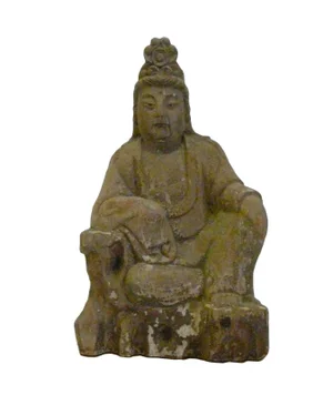 Chinese Rustic Distressed Wood Kwan Yin Statue