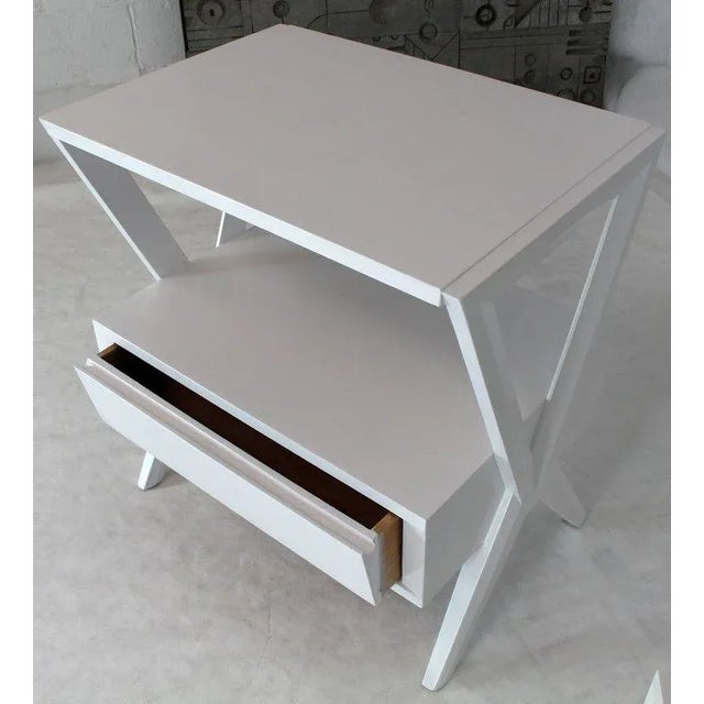1960s Mid-Century Modern White Lacquer One Drawer X-Bases End Tables Nightstands - a Pair For Sale - Image 4 of 12