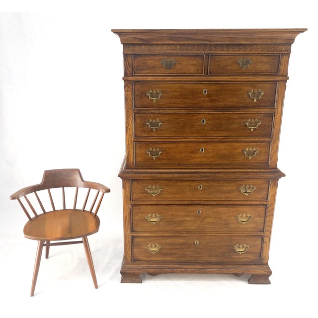 Late 20th Century Bracket Feet Chippendale Style Solid Chestnut Brass Pulls Chest on Chest Dresser For Sale - Image 5 of 10