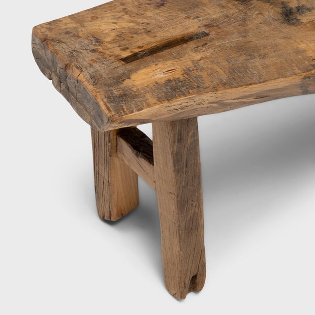 Chinese Petite Reclaimed Elm Bench, C. 1900 For Sale - Image 4 of 4
