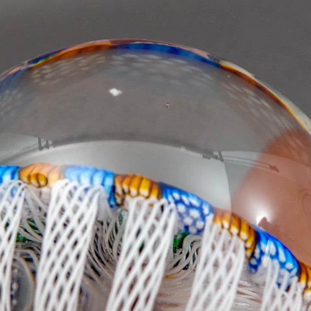 Green John Deacons Scotland 2001 Pansy Millefiori Latticino Art Glass Paperweight For Sale - Image 8 of 9