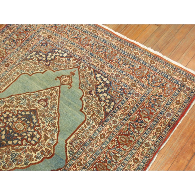 Late 19th Century Turquoise Tabriz Haji Jali Li Li Rug - 4'3" x 5'7" For Sale In New York - Image 6 of 6