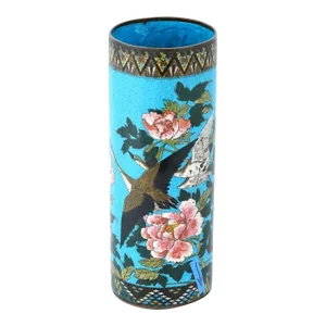 Large Antique Meiji Japanese Cloisonne Enamel Brush Pot Vase