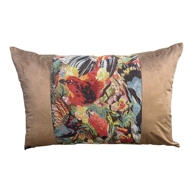 Handmade Mocha Velvet Tropical Cushion Cover For Sale