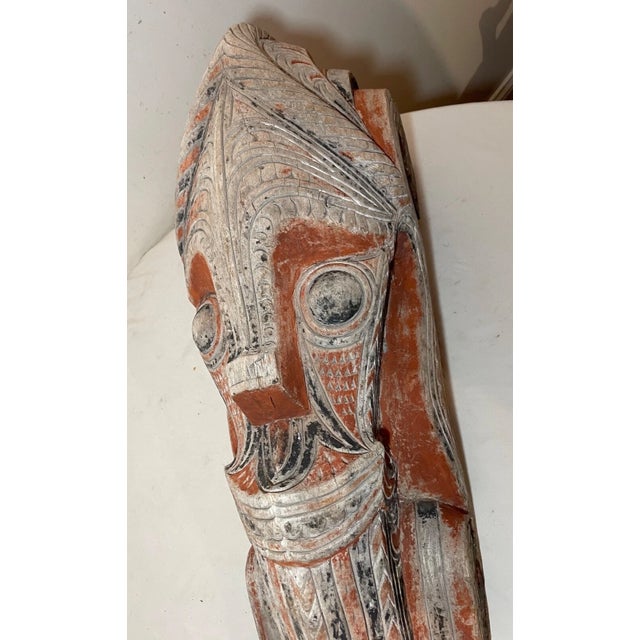 Huge Antique Carved Wood House Facade Singa Indonesia North Sumatra Batak Tribe For Sale - Image 11 of 16