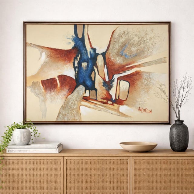 1960s Signed Anderson Abstract Desert Landscape Oil Painting, Mid-Century Modern Framed Art For Sale - Image 15 of 15