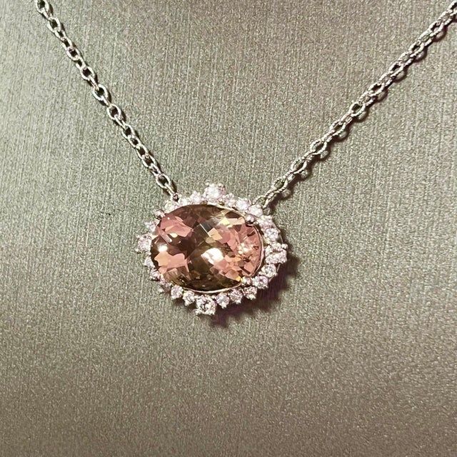 2010s Natural Morganite Diamond Necklace 14k Gold 10.67 TCW Certified For Sale - Image 5 of 11