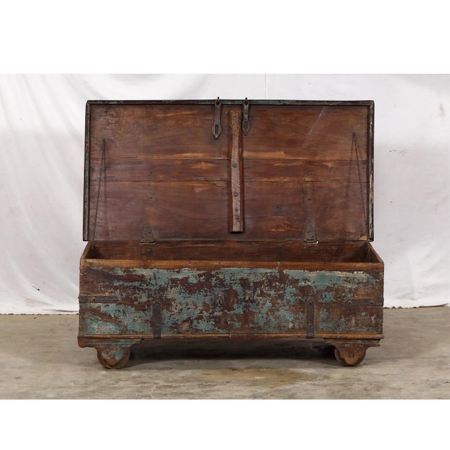 Brown Antique Indian Painted Teakwood Blanket Chest/Coffee Table For Sale - Image 8 of 8
