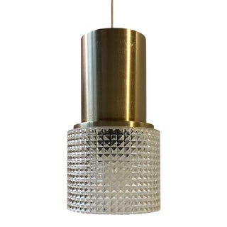 Danish Modern Glass & Brass Pendant Lamp from Vitrika, 1970s For Sale