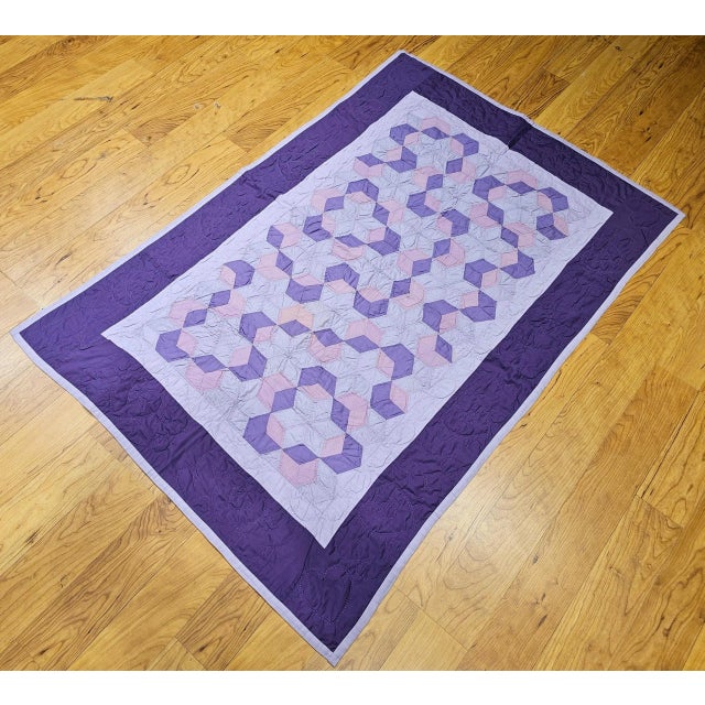 Vintage Pennsylvania Amish “Block and Star” Hand-Stitched Cotton Quilt For Sale - Image 10 of 12