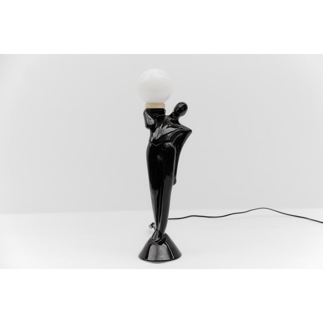 Ceramic Art Deco Waiter Table Lamp with a Milk Glass Ball Shade, Italy, 1960s For Sale - Image 9 of 10