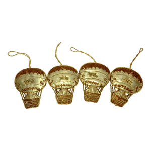 Vintage Handmade Beaded Xmas Tree Ornaments Set of 4 Hot Air Balloons