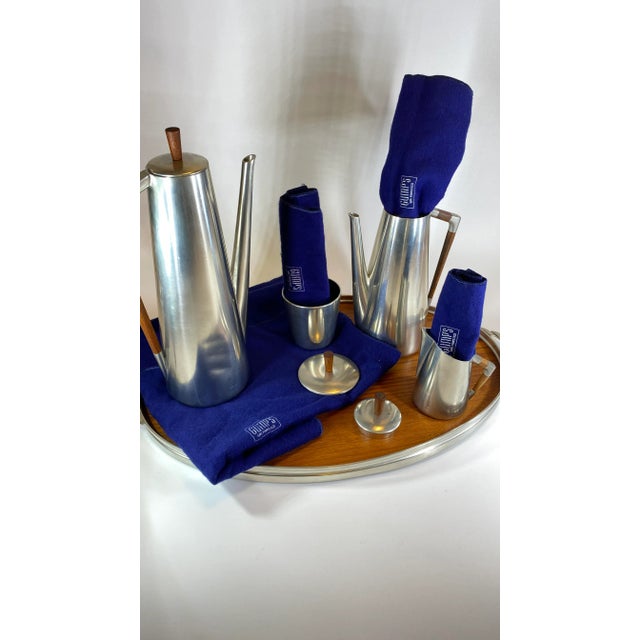1960s 1960s Royal Holland Kmd Tiel Daalderop Pewter and Teak Coffee/Tea Set - 8 Pieces For Sale - Image 5 of 12