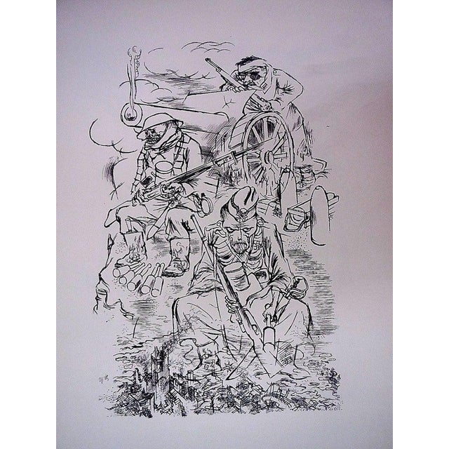George Grosz, 1936 Lithograph Soldiers in battle World War I small edition, 1936 For Sale