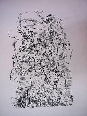 George Grosz, 1936 Lithograph Soldiers in battle World War I small edition, 1936