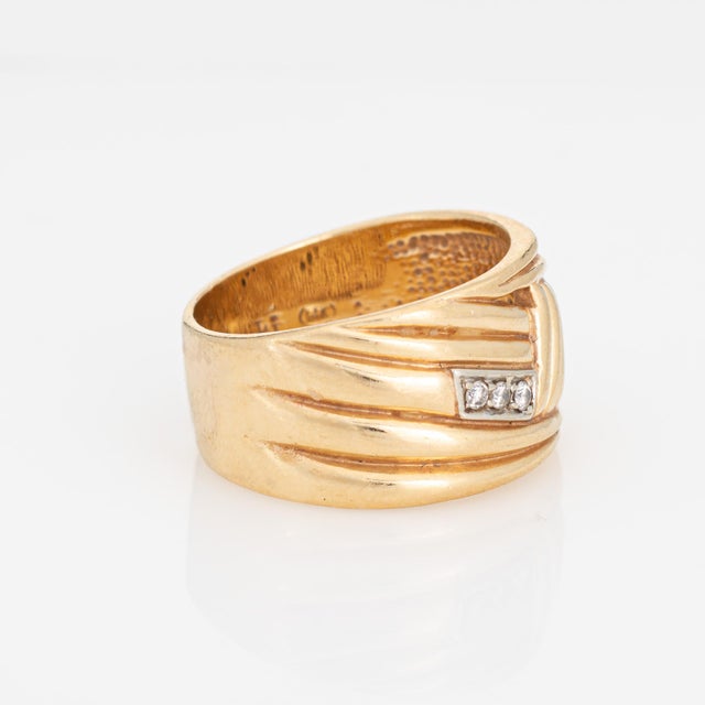 Vintage 1980s Diamond Wide Band 14k Yellow Gold Ring Size 8.5 For Sale - Image 4 of 7