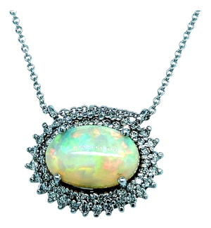 Natural Opal Diamond Pendant Necklace 14k Gold 5.81 TCW Certified