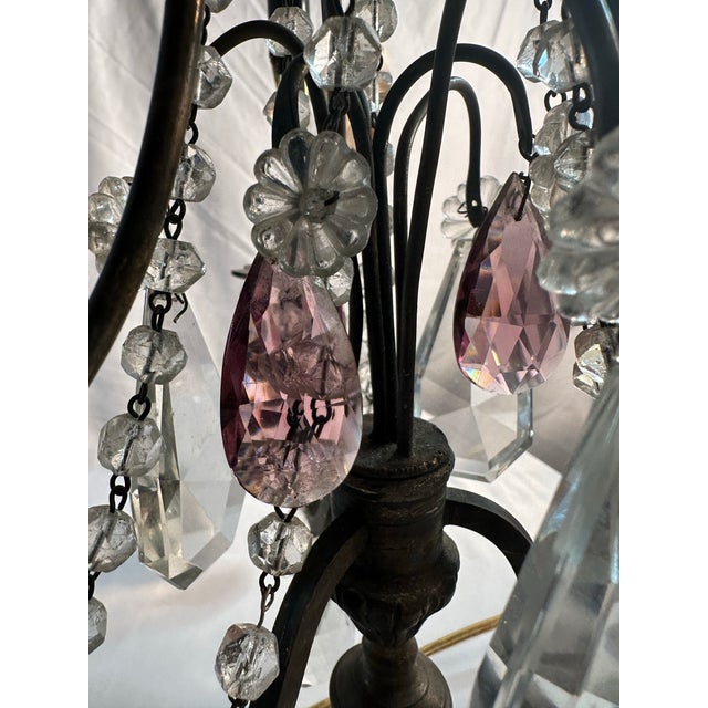 1930s French 3 Light Crystal Girondles, a Pair, Original Colored Crystals For Sale In Philadelphia - Image 6 of 10