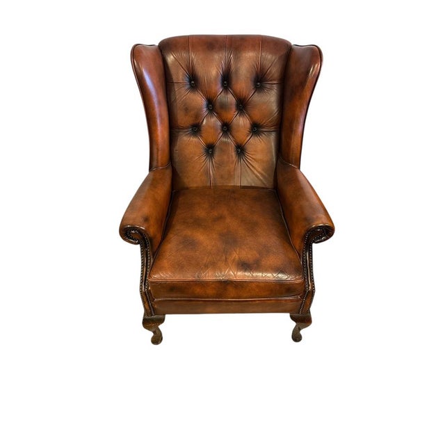 Wingback Club Chair in Leather For Sale - Image 3 of 5
