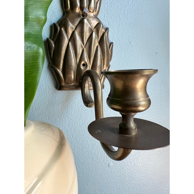 Metal Vintage Brass Pineapple Candle Wall Sconces - a Pair For Sale - Image 7 of 12