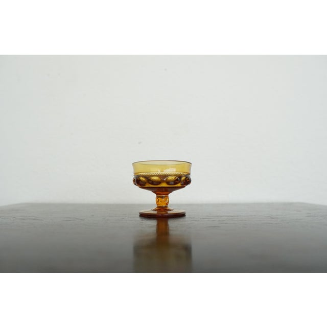 Vintage Indiana Glass Amber King’s Crown Thumbprint Sherbet Glasses - Set of 7 For Sale - Image 13 of 16