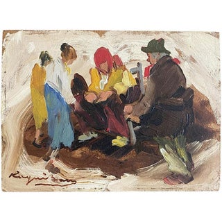 Post-Impressionist Artist, Scene with Figures, 1978, Oil Painting For Sale