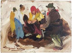 Post-Impressionist Artist, Scene with Figures, 1978, Oil Painting