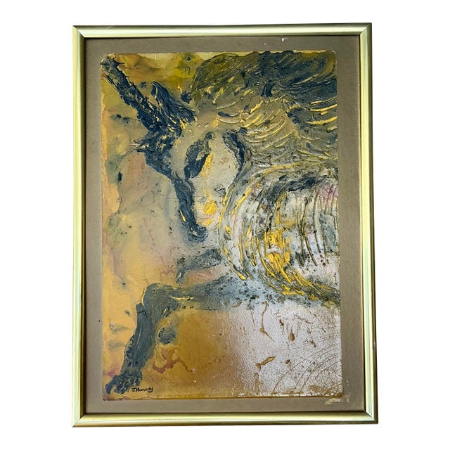 Vintage Original Acrylic Oil Painting of Unicorn For Sale