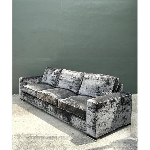 Wood Vintage Monumental Swaim Velvet Sofa For Sale - Image 7 of 16