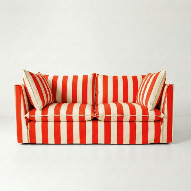 Not Yet Made - Made To Order Sophie Conran Coco 2.5 Seater Sofa - Petunia Red Stripes with Knife Edge Cushion For Sale - Image 5 of 5