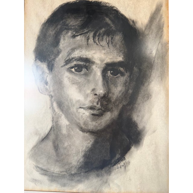 1970s Vintage Expressive Male Portrait Oil Pastel on Paper, Framed Under Glass For Sale - Image 5 of 12