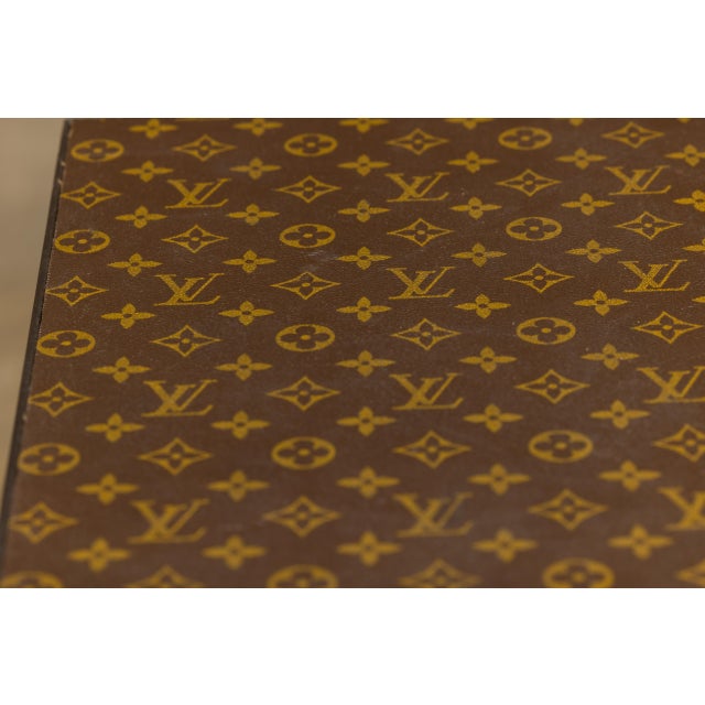 Louis Vuitton Leather Louis Vuitton Top Small Side Table with Custom Metal Base and Stretchers For Sale - Image 4 of 12