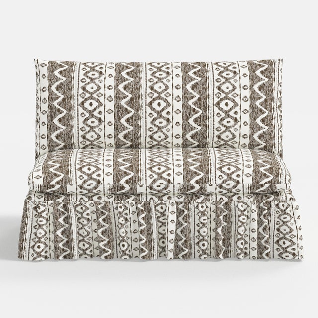 Spritely Home Capra Ruffle Settee in Linny Ikat Brown For Sale - Image 4 of 7