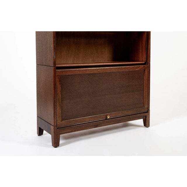 Wood Antique English Tall Stepback Oak Wood Barrister Bookcase Cabinet For Sale - Image 7 of 11